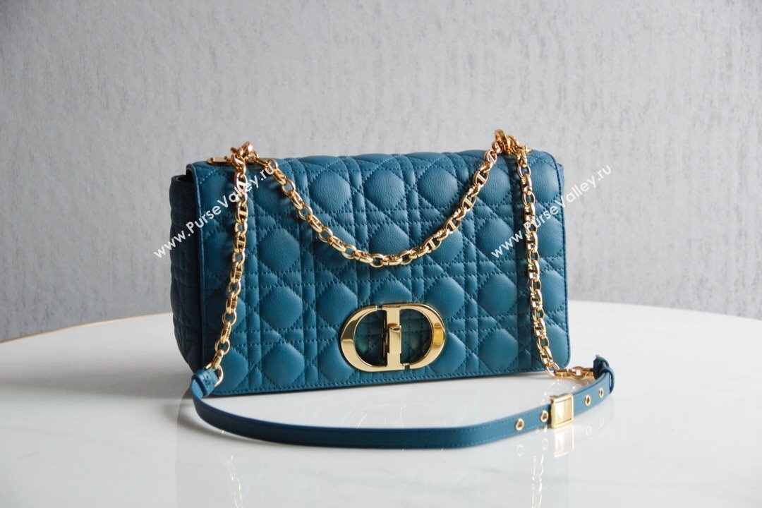 Dior Large Caro Chain Bag in Soft Cannage Calfskin Ocean Blue 2024 (DMZ-241816)