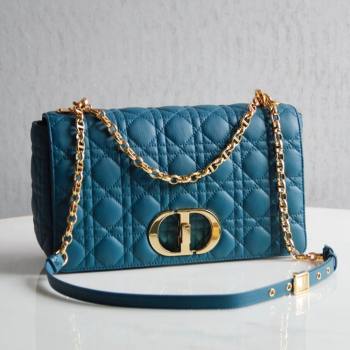 Dior Large Caro Chain Bag in Soft Cannage Calfskin Ocean Blue 2024 (DMZ-241816)