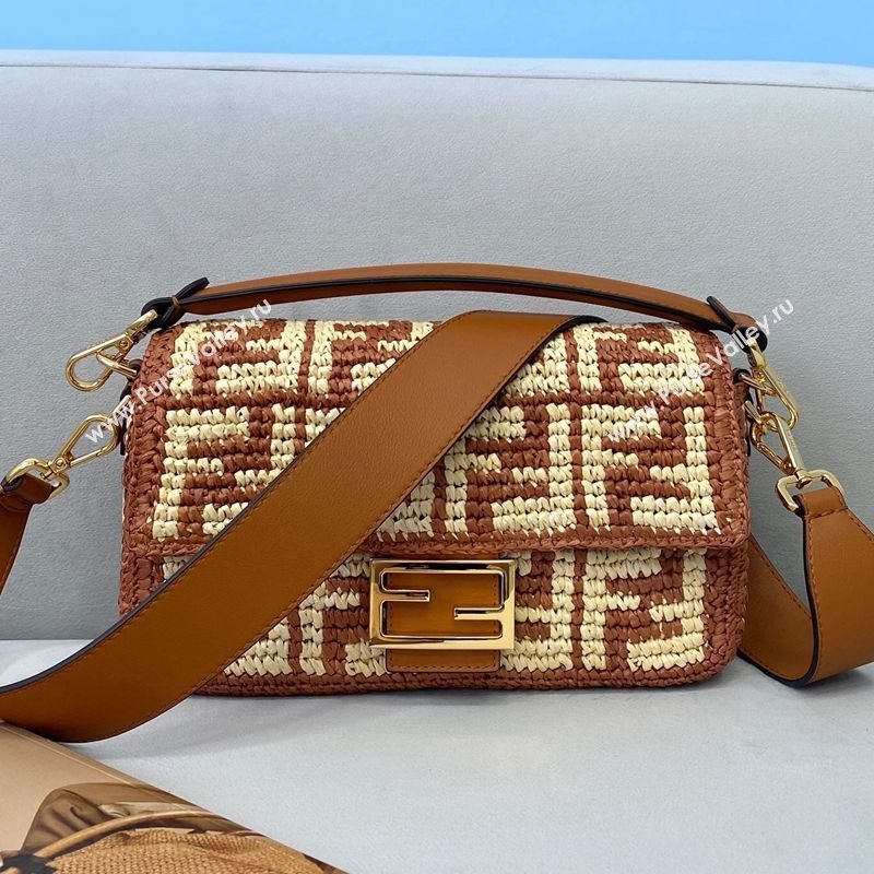 Fendi Raffia Baguette Medium Bag Brown 2021 (CL-21032012)