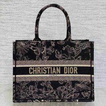 Dior Medium Book Tote Bag with Butterfly Embroidery Black/Gold 2023 (DMZ-241810)