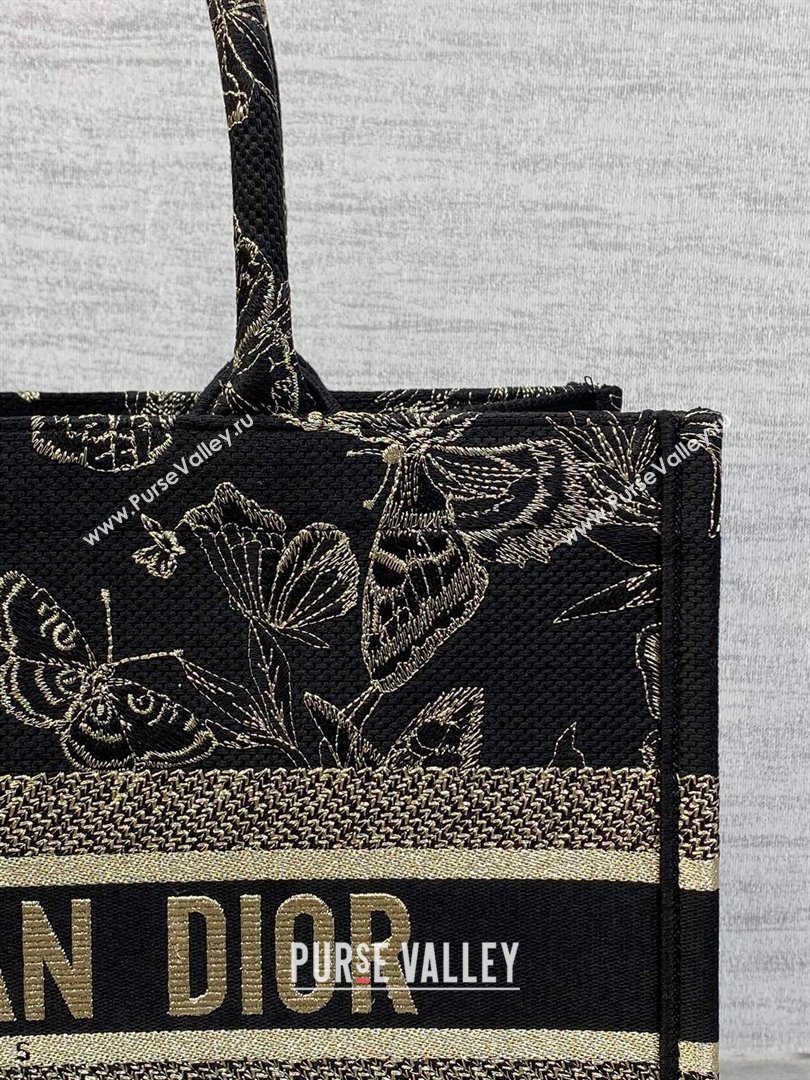 Dior Medium Book Tote Bag with Butterfly Embroidery Black/Gold 2023 (DMZ-241810)