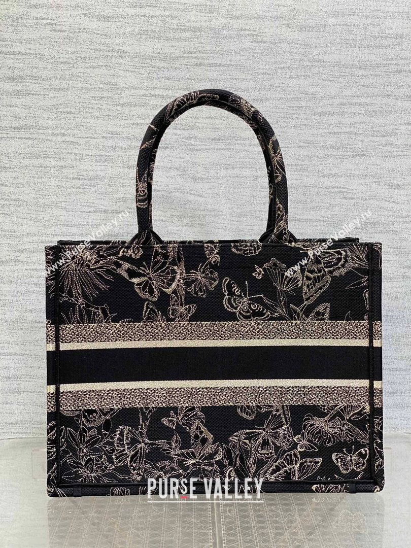 Dior Medium Book Tote Bag with Butterfly Embroidery Black/Gold 2023 (DMZ-241810)