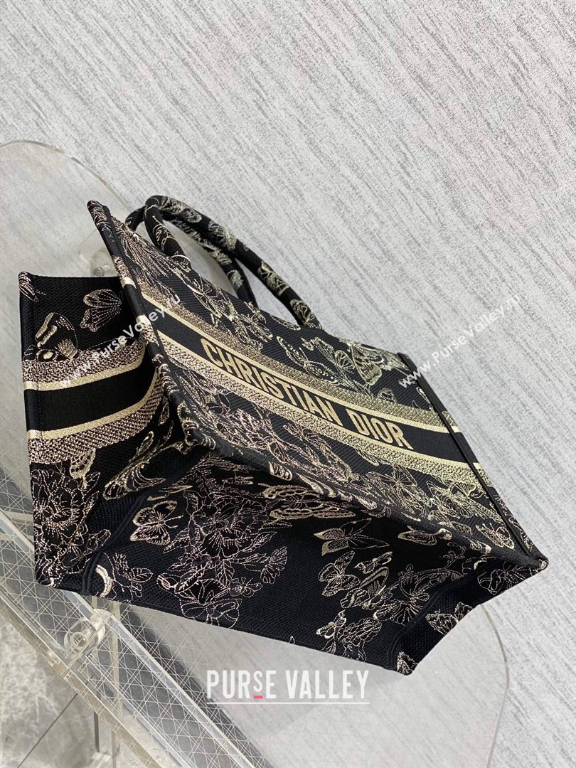 Dior Medium Book Tote Bag with Butterfly Embroidery Black/Gold 2023 (DMZ-241810)