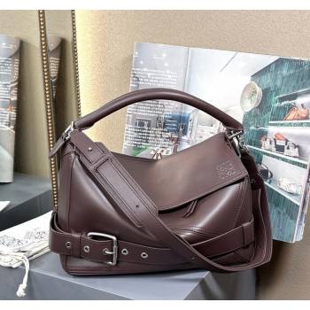 Loewe Large Puzzle Biker bag in shiny calfskin Dark Chestnut Brown 2025 0925 (nana-250925025)