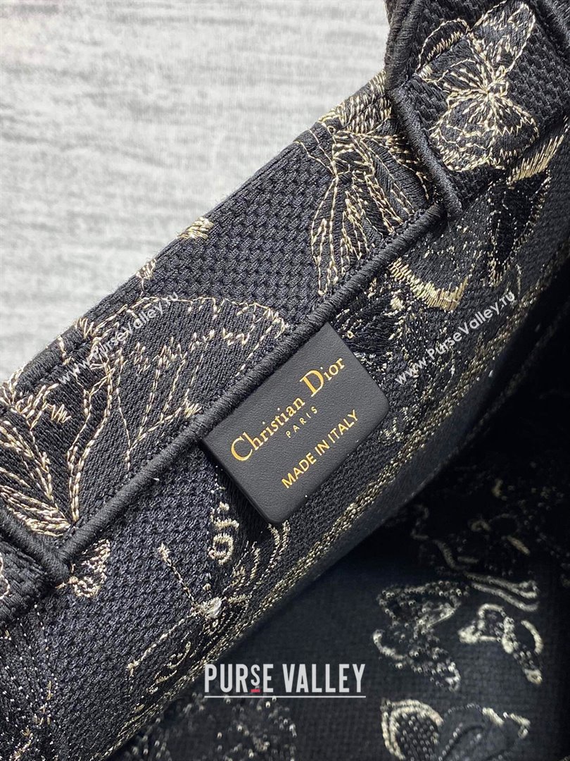 Dior Medium Book Tote Bag with Butterfly Embroidery Black/Gold 2023 (DMZ-241810)