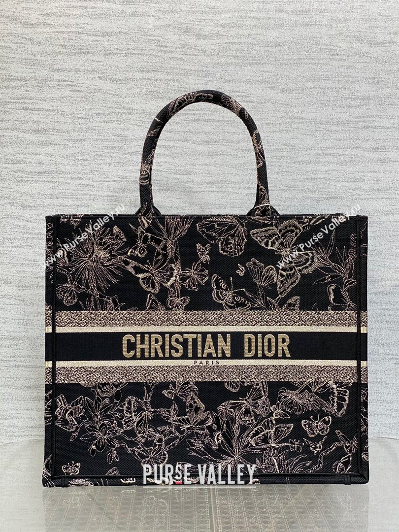 Dior Large Book Tote Bag with Butterfly Embroidery Black/Gold 2023 (DMZ-241811)