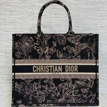 Dior Large Book Tote Bag with Butterfly Embroidery Black/Gold 2023 (DMZ-241811)