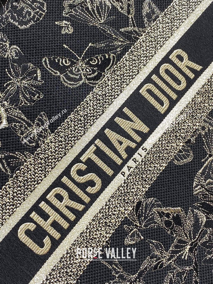 Dior Large Book Tote Bag with Butterfly Embroidery Black/Gold 2023 (DMZ-241811)