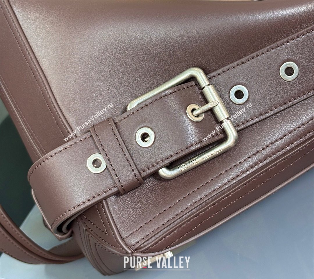 Loewe Large Puzzle Biker bag in shiny calfskin Dark Chestnut Brown 2025 0925 (nana-250925025)