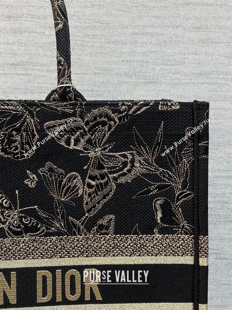 Dior Large Book Tote Bag with Butterfly Embroidery Black/Gold 2023 (DMZ-241811)