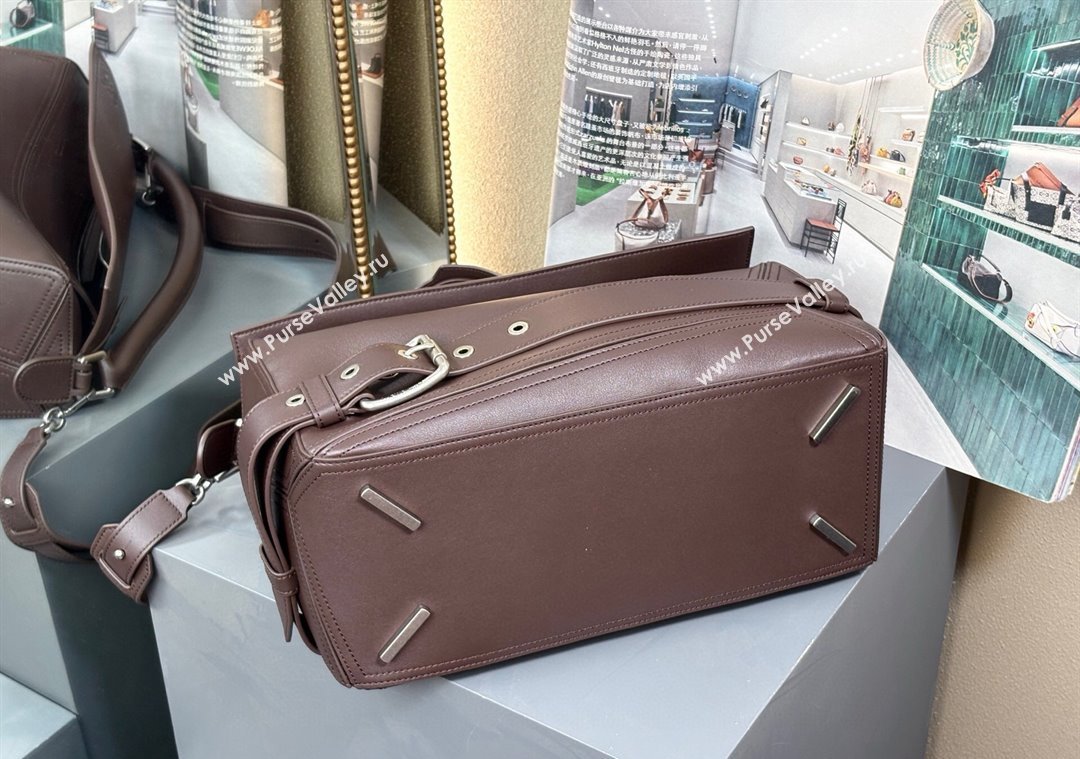 Loewe Large Puzzle Biker bag in shiny calfskin Dark Chestnut Brown 2025 0925 (nana-250925025)