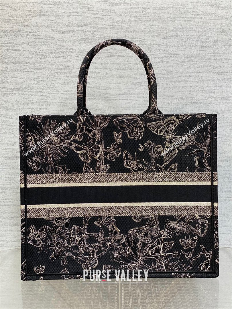 Dior Large Book Tote Bag with Butterfly Embroidery Black/Gold 2023 (DMZ-241811)