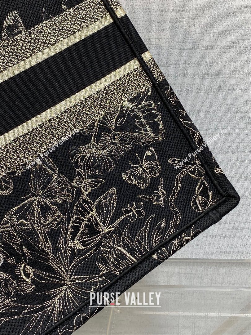 Dior Large Book Tote Bag with Butterfly Embroidery Black/Gold 2023 (DMZ-241811)