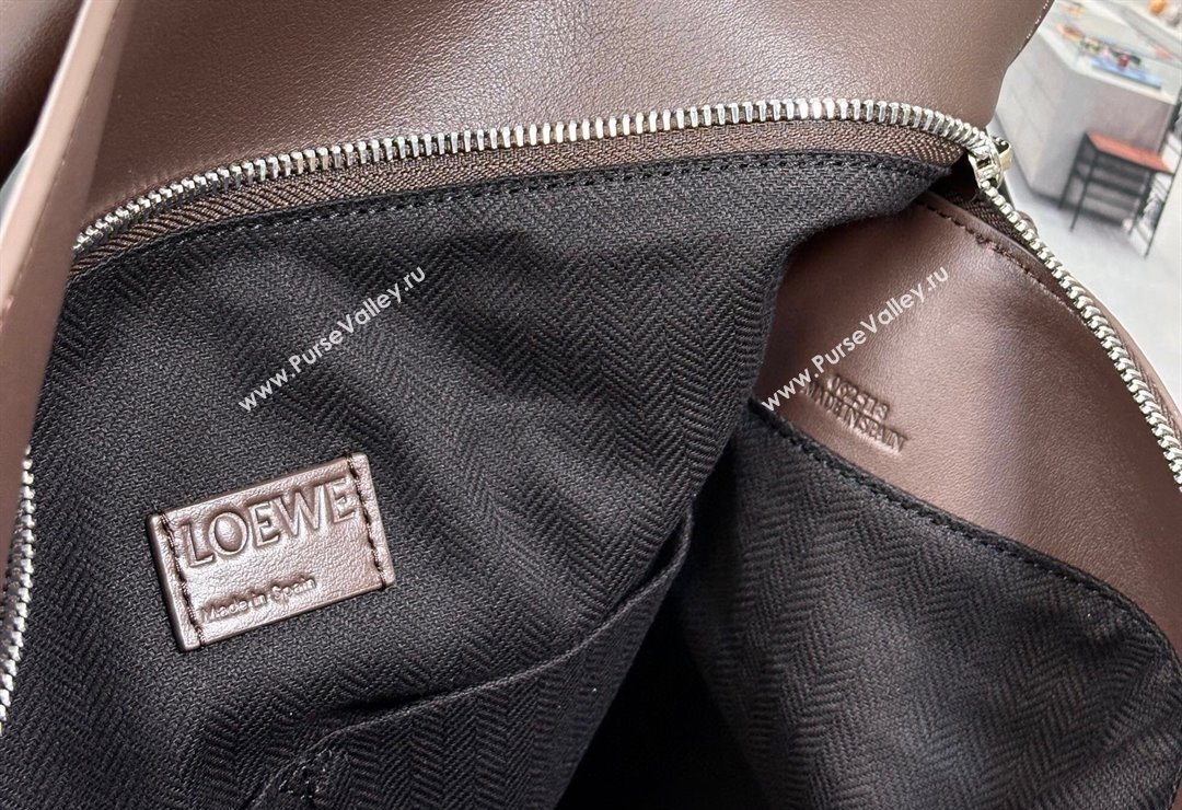 Loewe Large Puzzle Biker bag in shiny calfskin Dark Chestnut Brown 2025 0925 (nana-250925025)