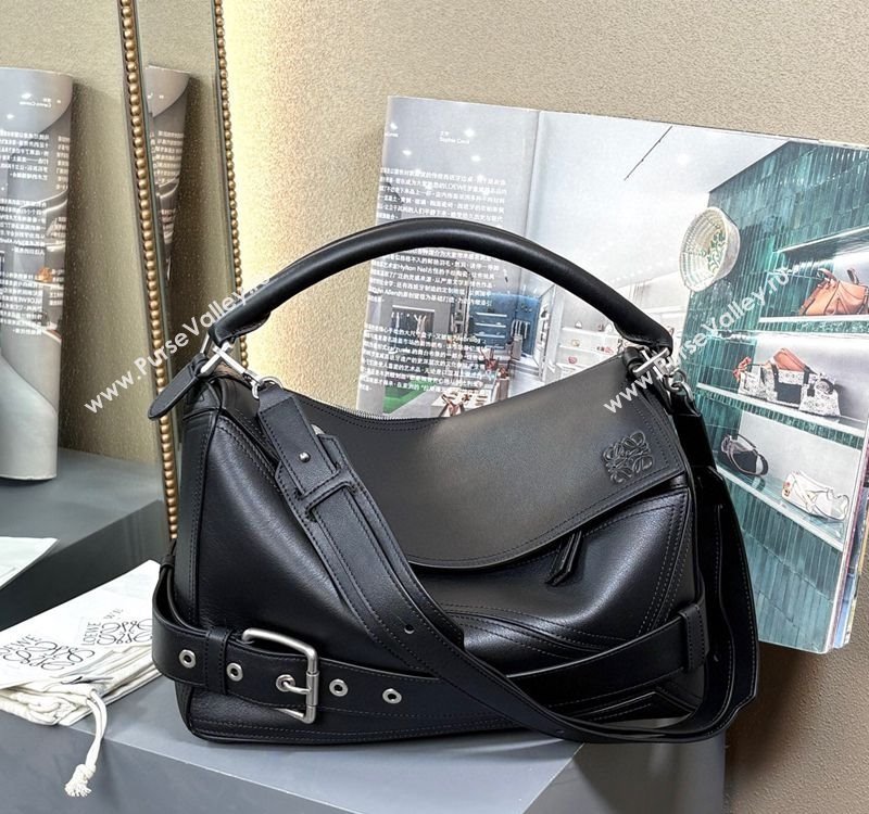 Loewe Large Puzzle Biker bag in shiny calfskin Black 2025 0925 (nana-250925026)