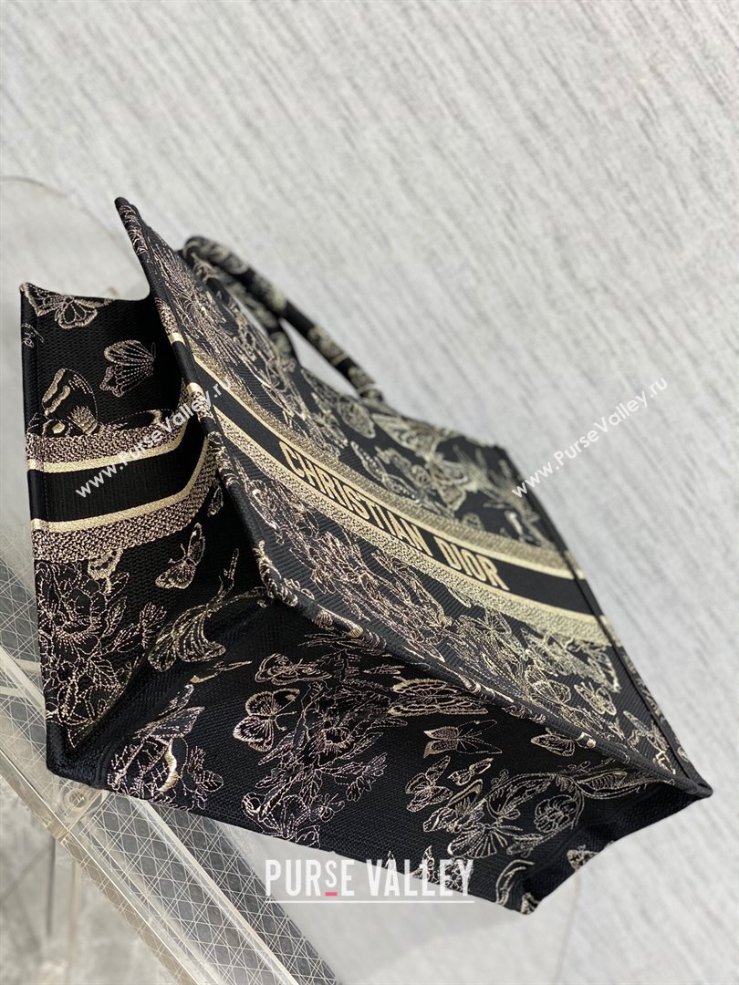 Dior Large Book Tote Bag with Butterfly Embroidery Black/Gold 2023 (DMZ-241811)