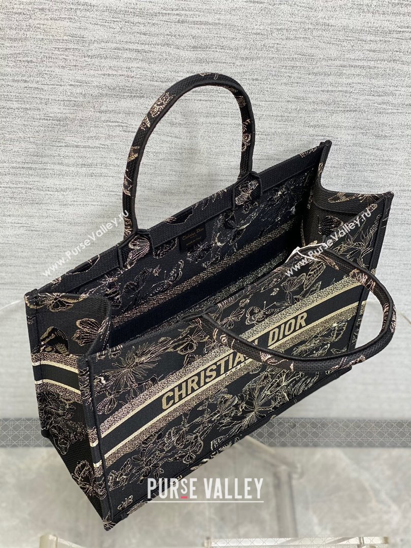 Dior Large Book Tote Bag with Butterfly Embroidery Black/Gold 2023 (DMZ-241811)