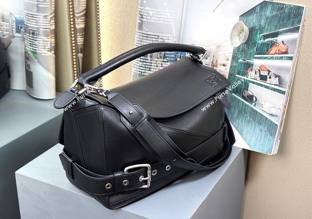 Loewe Large Puzzle Biker bag in shiny calfskin Black 2025 0925 (nana-250925026)