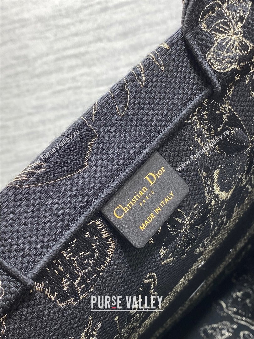 Dior Large Book Tote Bag with Butterfly Embroidery Black/Gold 2023 (DMZ-241811)