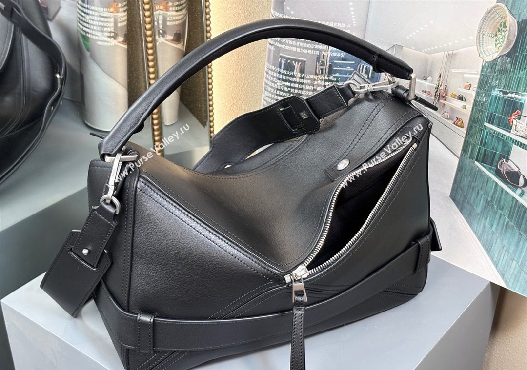 Loewe Large Puzzle Biker bag in shiny calfskin Black 2025 0925 (nana-250925026)