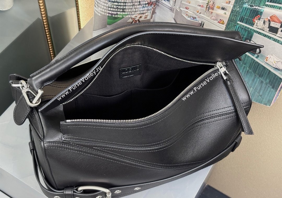 Loewe Large Puzzle Biker bag in shiny calfskin Black 2025 0925 (nana-250925026)