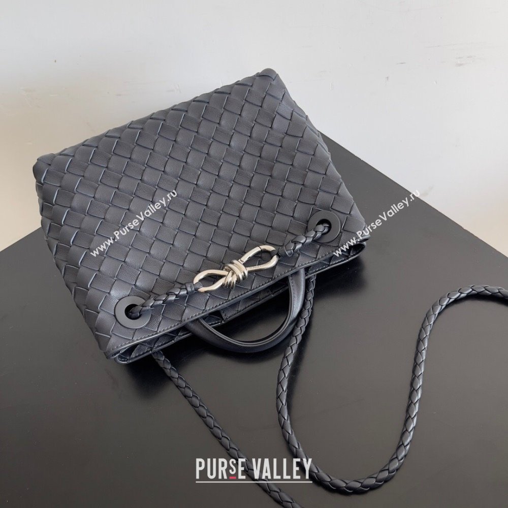 Bottega Veneta Small Andiamo Top Handle Bag in Intrecciato Leather 743568 Black/Silver 2023 (MS-24042415)