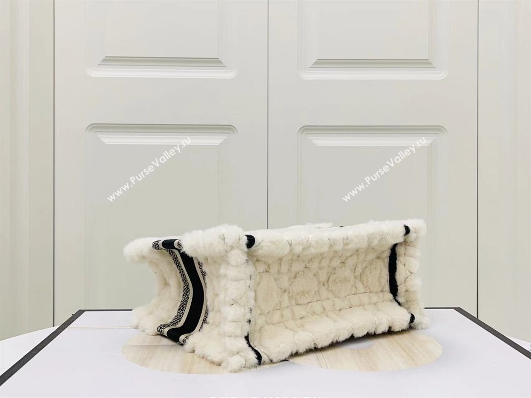 Dior Small Book Tote Bag in Cannage Shearling White/Black 2024 (DMZ-241801)