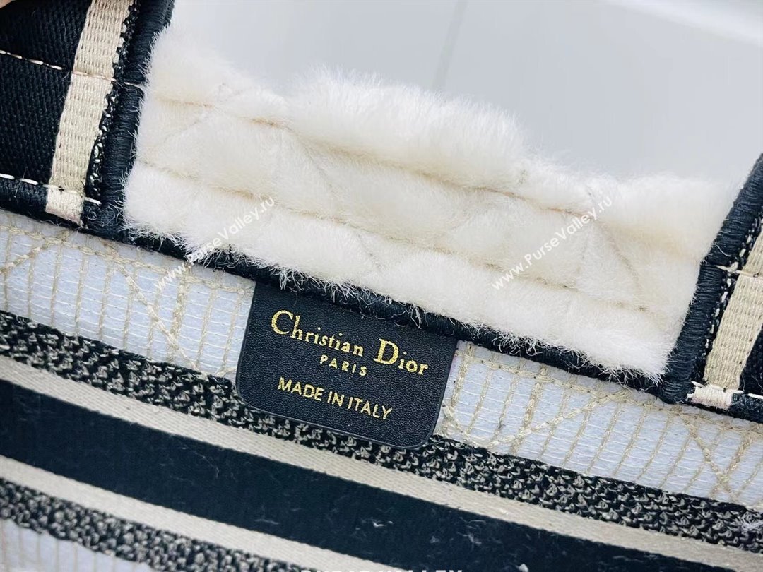 Dior Small Book Tote Bag in Cannage Shearling White/Black 2024 (DMZ-241801)