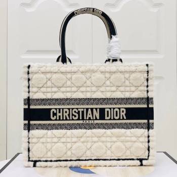 Dior Medium Book Tote Bag in Cannage Shearling White/Black 2024 (DMZ-241802)