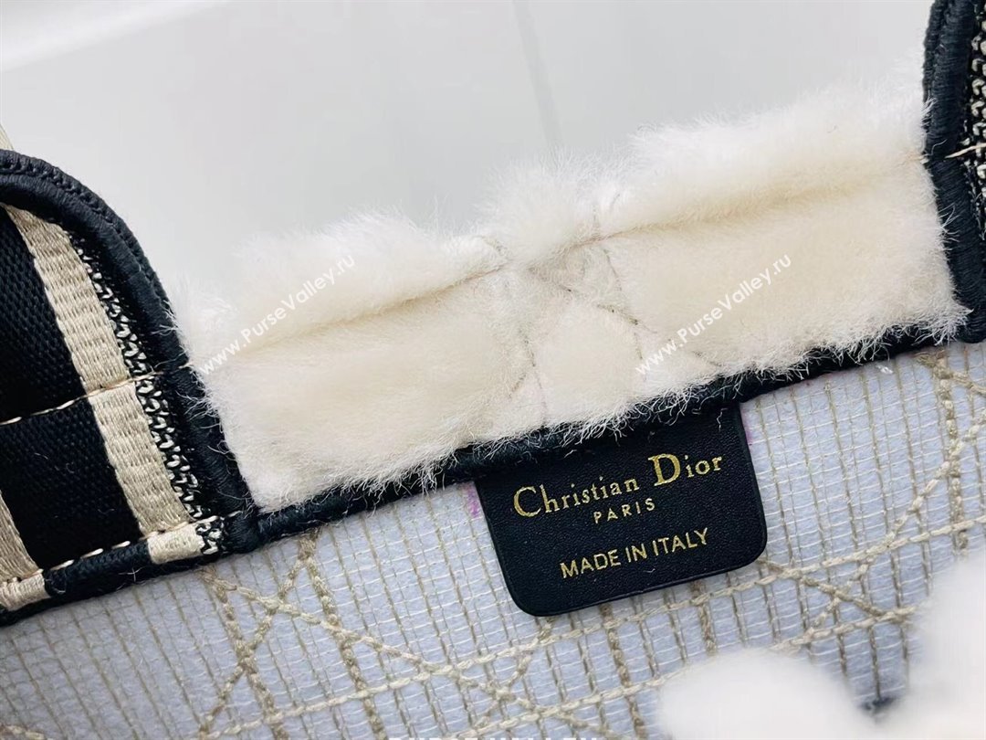 Dior Medium Book Tote Bag in Cannage Shearling White/Black 2024 (DMZ-241802)