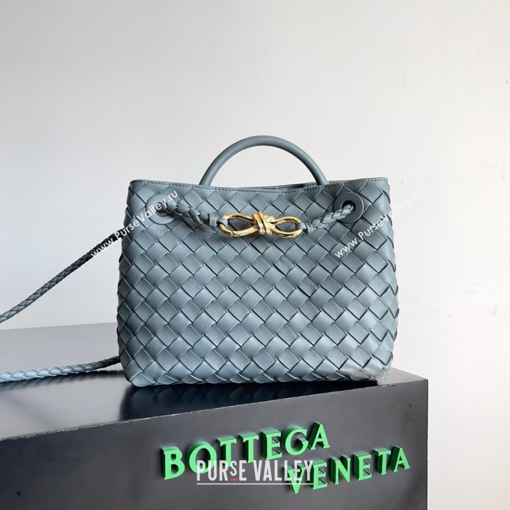 Bottega Veneta Small Andiamo Top Handle Bag in Intrecciato Leather 743568 Bluish Grey 2024 (MS-24042418)