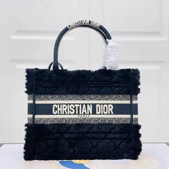 Dior Small Book Tote Bag in Cannage Shearling Black 2024 (DMZ-241804)