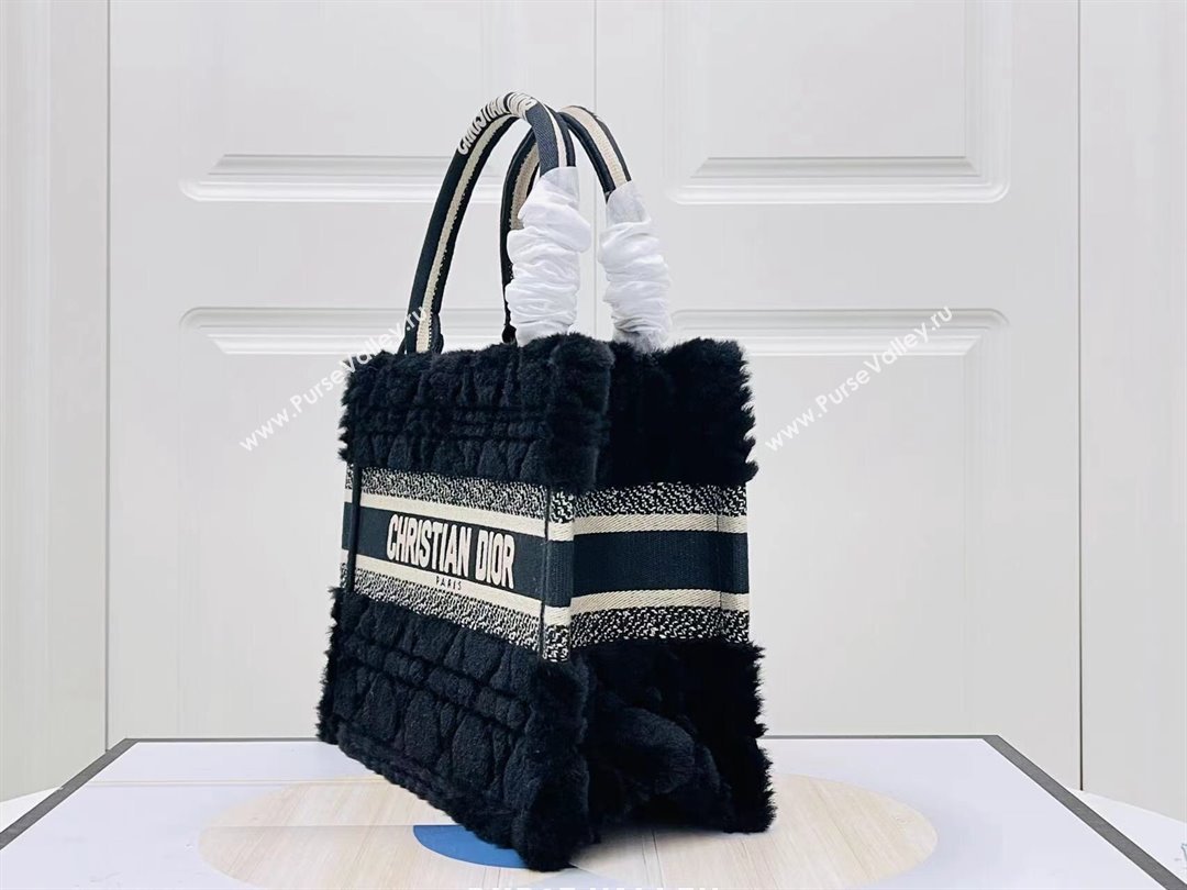 Dior Small Book Tote Bag in Cannage Shearling Black 2024 (DMZ-241804)