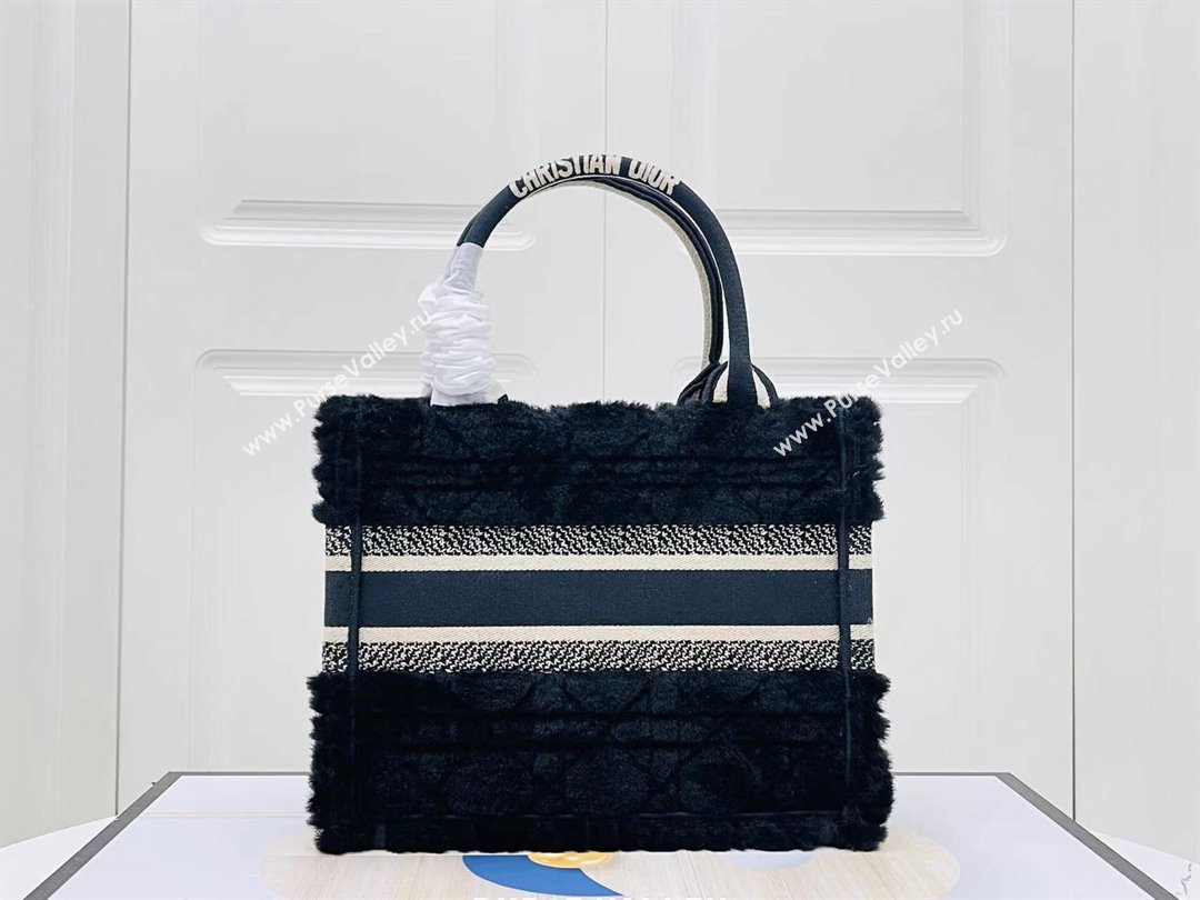 Dior Small Book Tote Bag in Cannage Shearling Black 2024 (DMZ-241804)