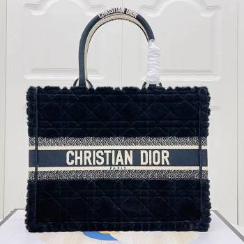 Dior Medium Book Tote Bag in Cannage Shearling Black 2024 (DMZ-241805)