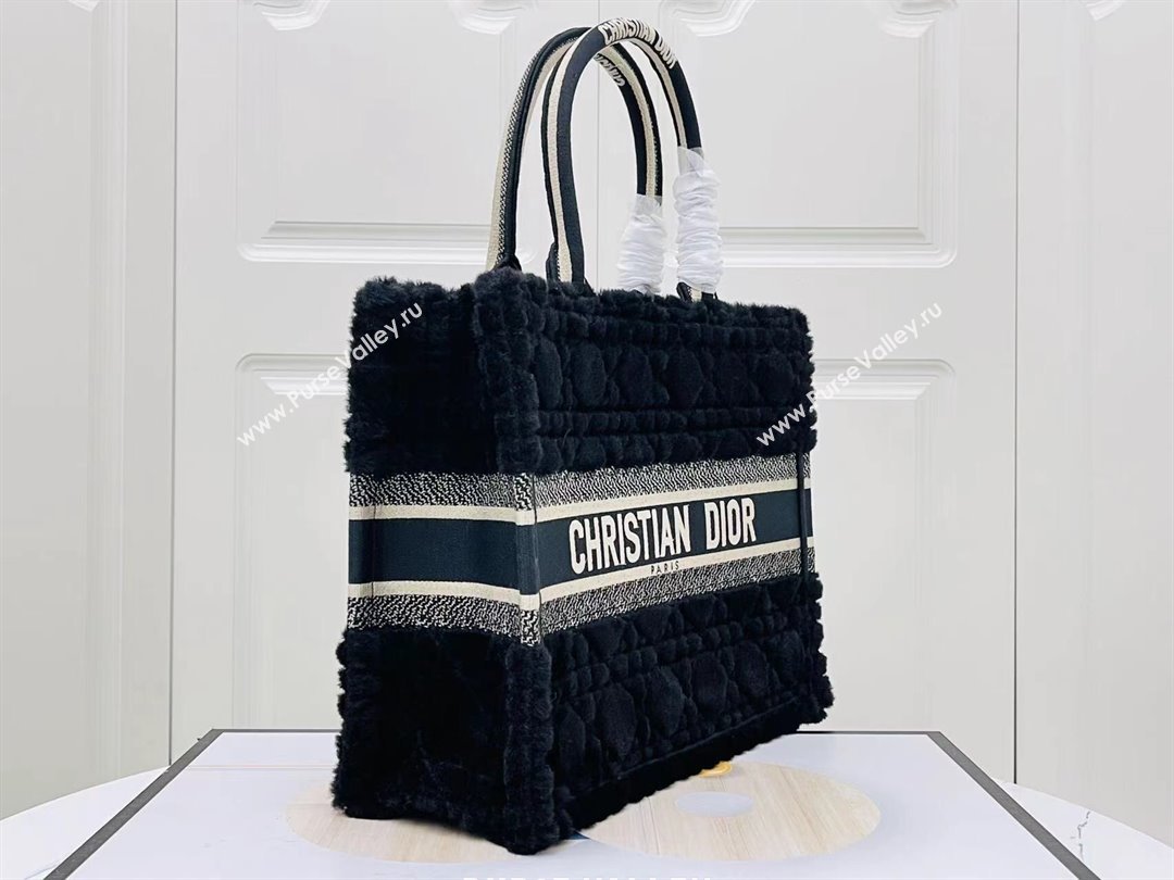 Dior Medium Book Tote Bag in Cannage Shearling Black 2024 (DMZ-241805)