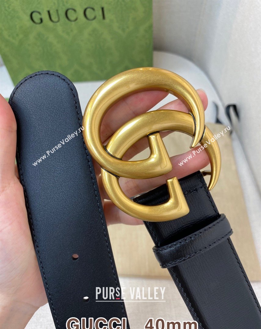 Gucci Classic Calfskin Belt 4cm with GG Buckle Black/Gold 2021 110814 (99-21110814)