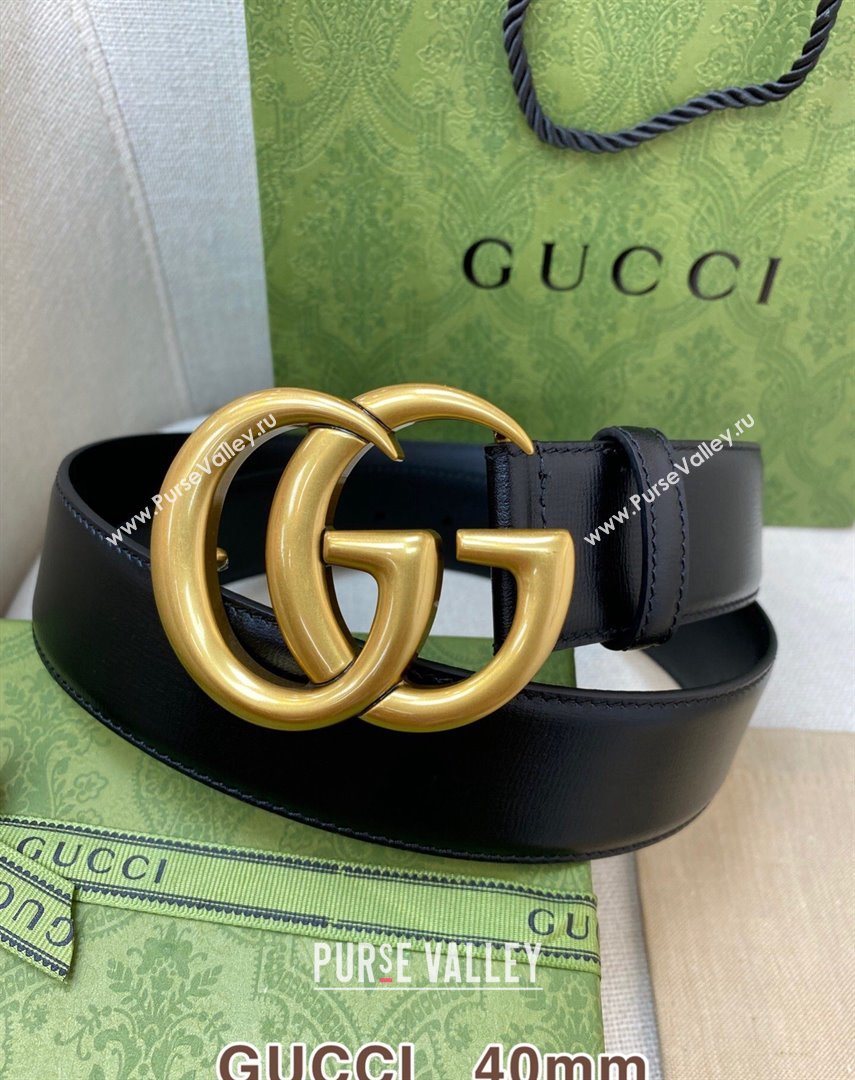 Gucci Classic Calfskin Belt 4cm with GG Buckle Black/Gold 2021 110814 (99-21110814)