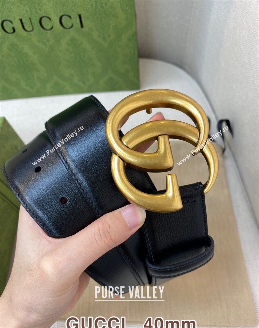 Gucci Classic Calfskin Belt 4cm with GG Buckle Black/Gold 2021 110814 (99-21110814)