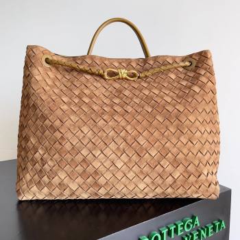 Bottega Veneta Large Andiamo Top Handle Bag in Intrecciato Suede Leather 743575 Brown 2024 (MS-24042915)