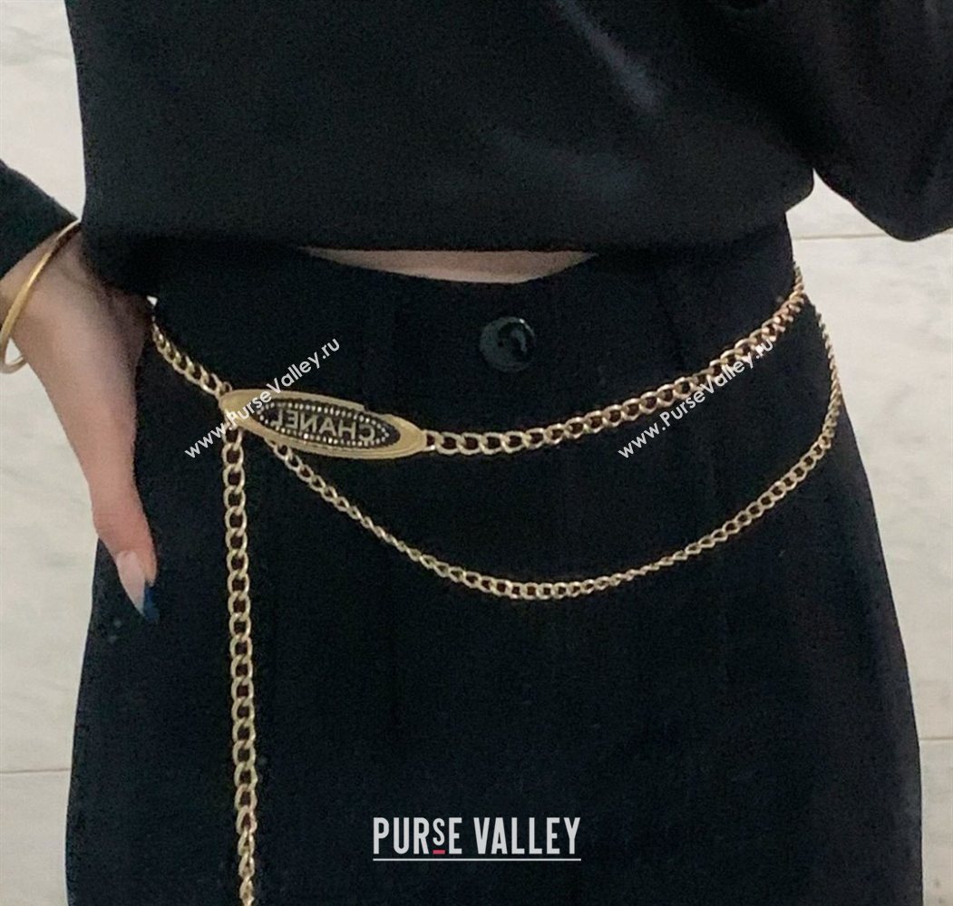 Chanel Logo Tag Chain Belt Black/Gold 2025 0725 (YF-250725139)