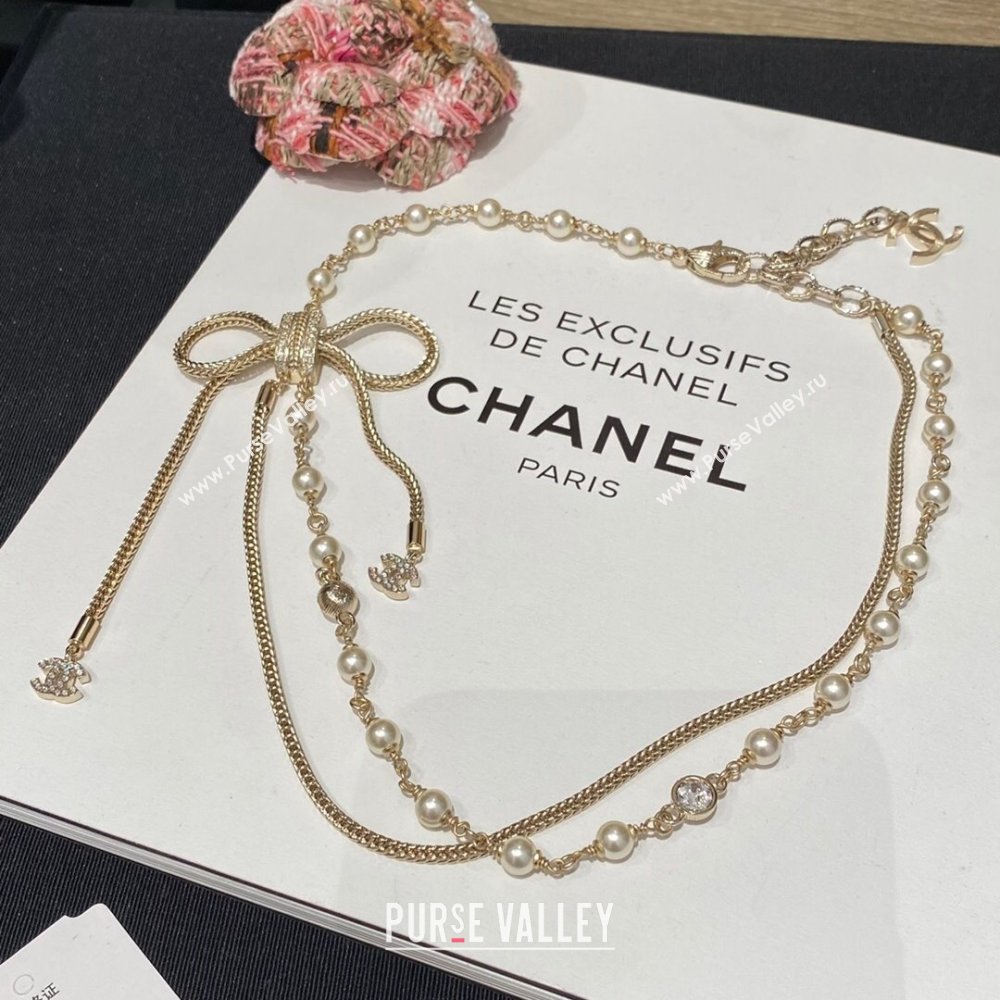 Chanel Bow Pearls Necklace CH111917 Gold 2024 (YF-24111917)