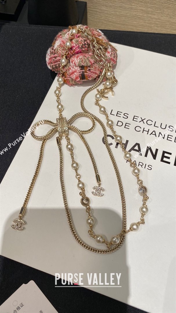 Chanel Bow Pearls Necklace CH111917 Gold 2024 (YF-24111917)