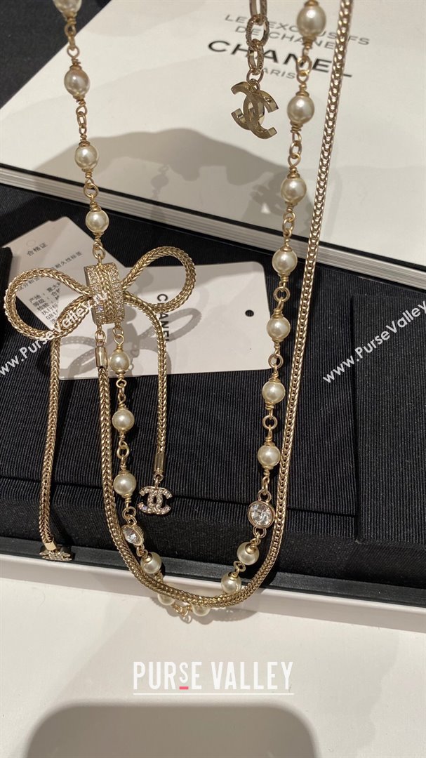 Chanel Bow Pearls Necklace CH111917 Gold 2024 (YF-24111917)