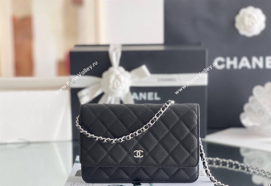 Chanel Grained Calfskin Classic Wallet on Chain WOC 2024 Black/Silver Top Quality (MHE-24080932)