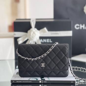 Chanel Grained Calfskin Classic Wallet on Chain WOC 2024 Black/Silver Top Quality (MHE-24080932)