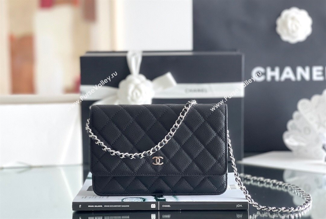 Chanel Grained Calfskin Classic Wallet on Chain WOC 2024 Black/Silver Top Quality (MHE-24080932)