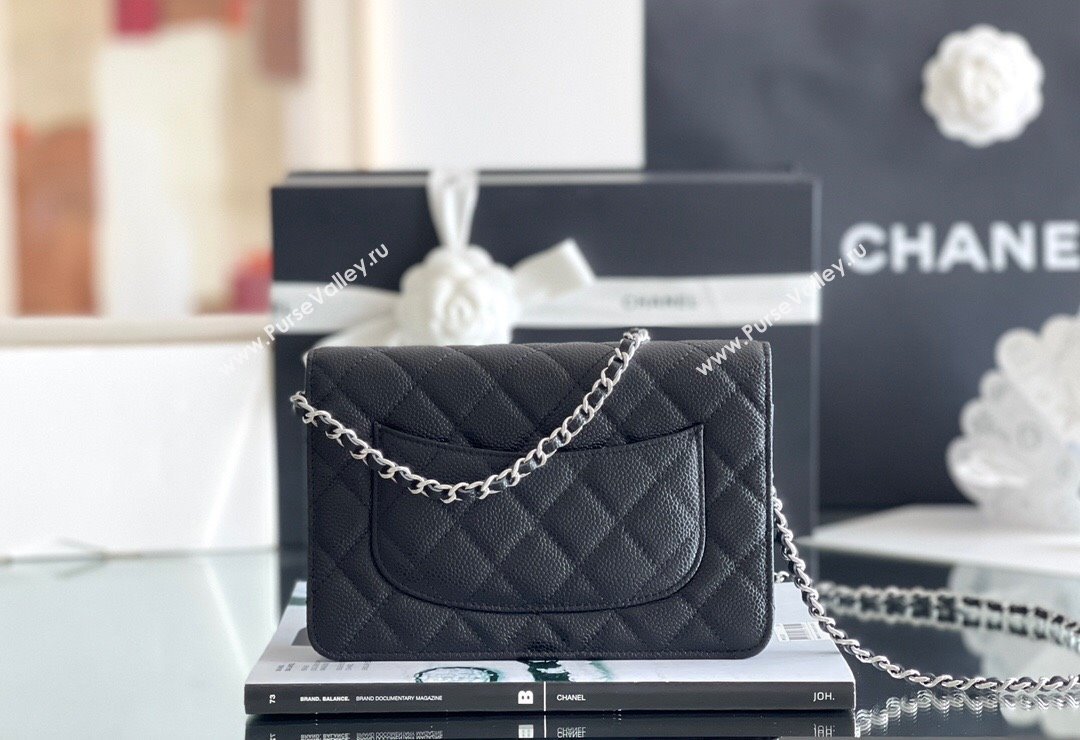 Chanel Grained Calfskin Classic Wallet on Chain WOC 2024 Black/Silver Top Quality (MHE-24080932)