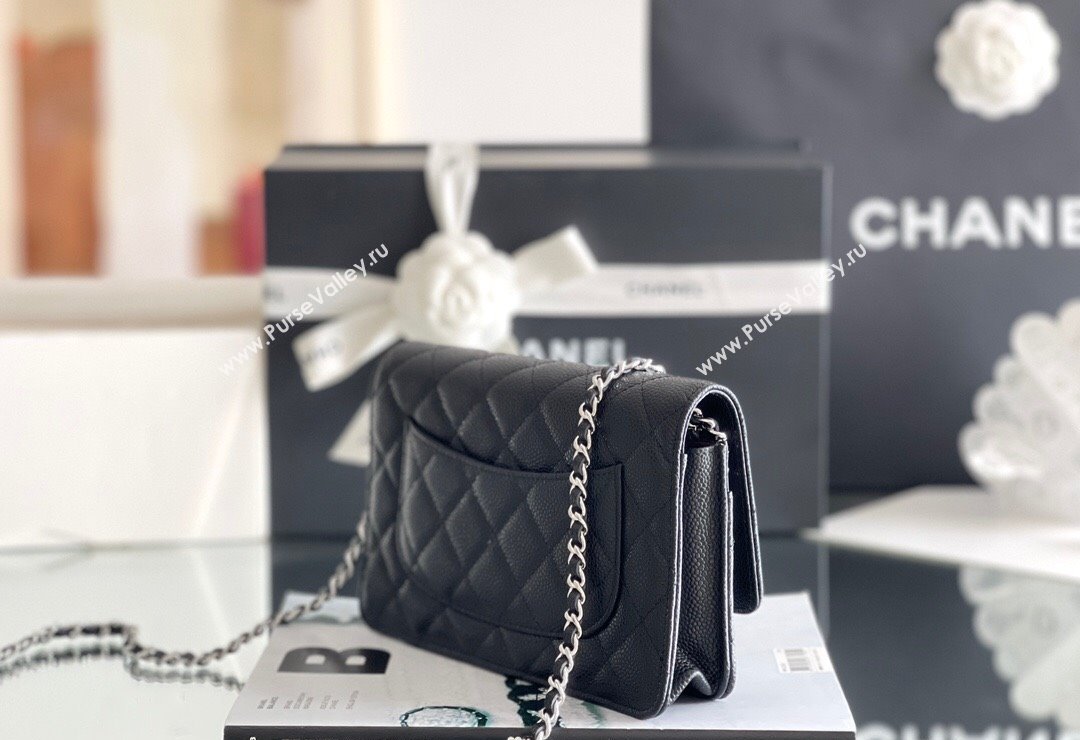 Chanel Grained Calfskin Classic Wallet on Chain WOC 2024 Black/Silver Top Quality (MHE-24080932)