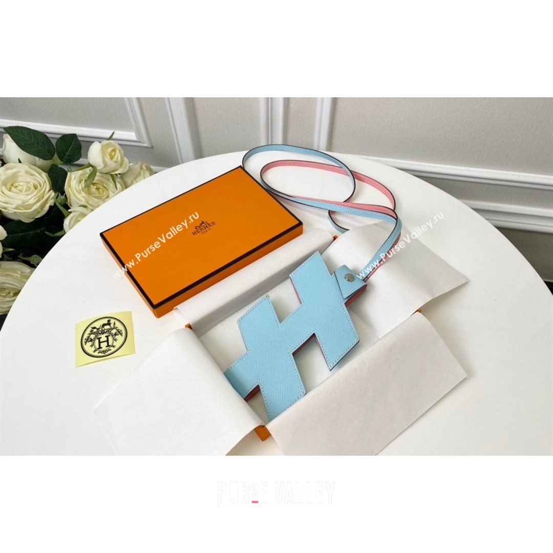 Hermes H-Tag Epsom Calfskin Phone Case Light Blue 2021 (HY-21082109)